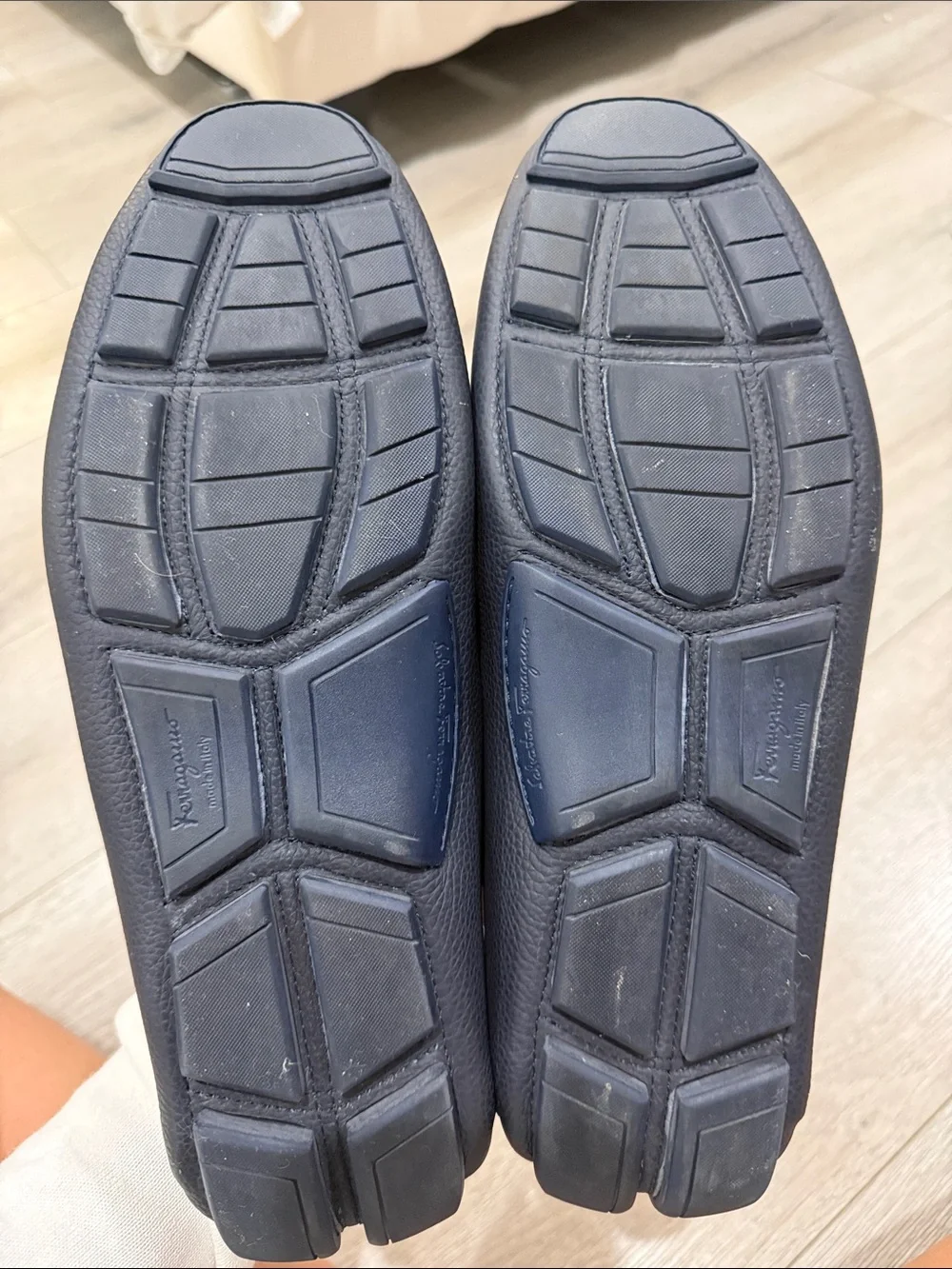 Salvatore Ferragamo Dark Blue Leather Driving Loafers